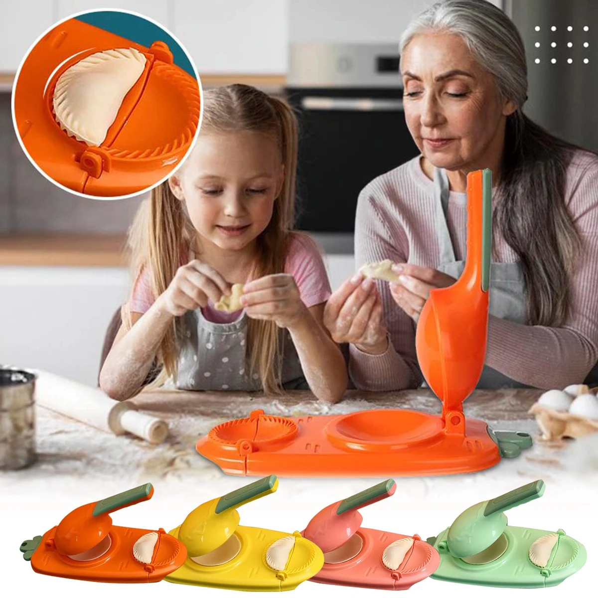 টু ইন ওয়ান ম্যাজিক পিঠা মেকার (Upgrade Version) 2 In1 Dumpling Maker DIY Kit Wrapper Presser Manual Kitchen Gadgets