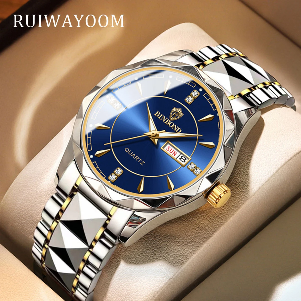Binbond New Trendy Men's Watch Men's Waterproof Tungsten Steel Calendar Quartz Watch Popular