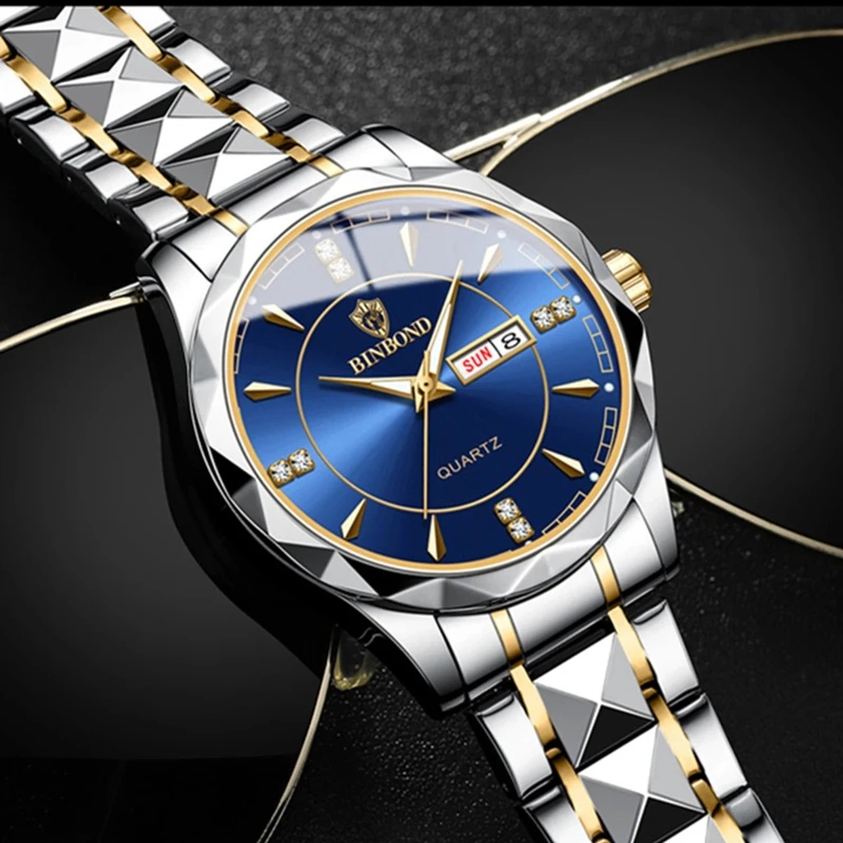 Luxury Binbond New Trendy Men's Watch Men's Waterproof Tungsten Steel Calendar Quartz Watch Popular