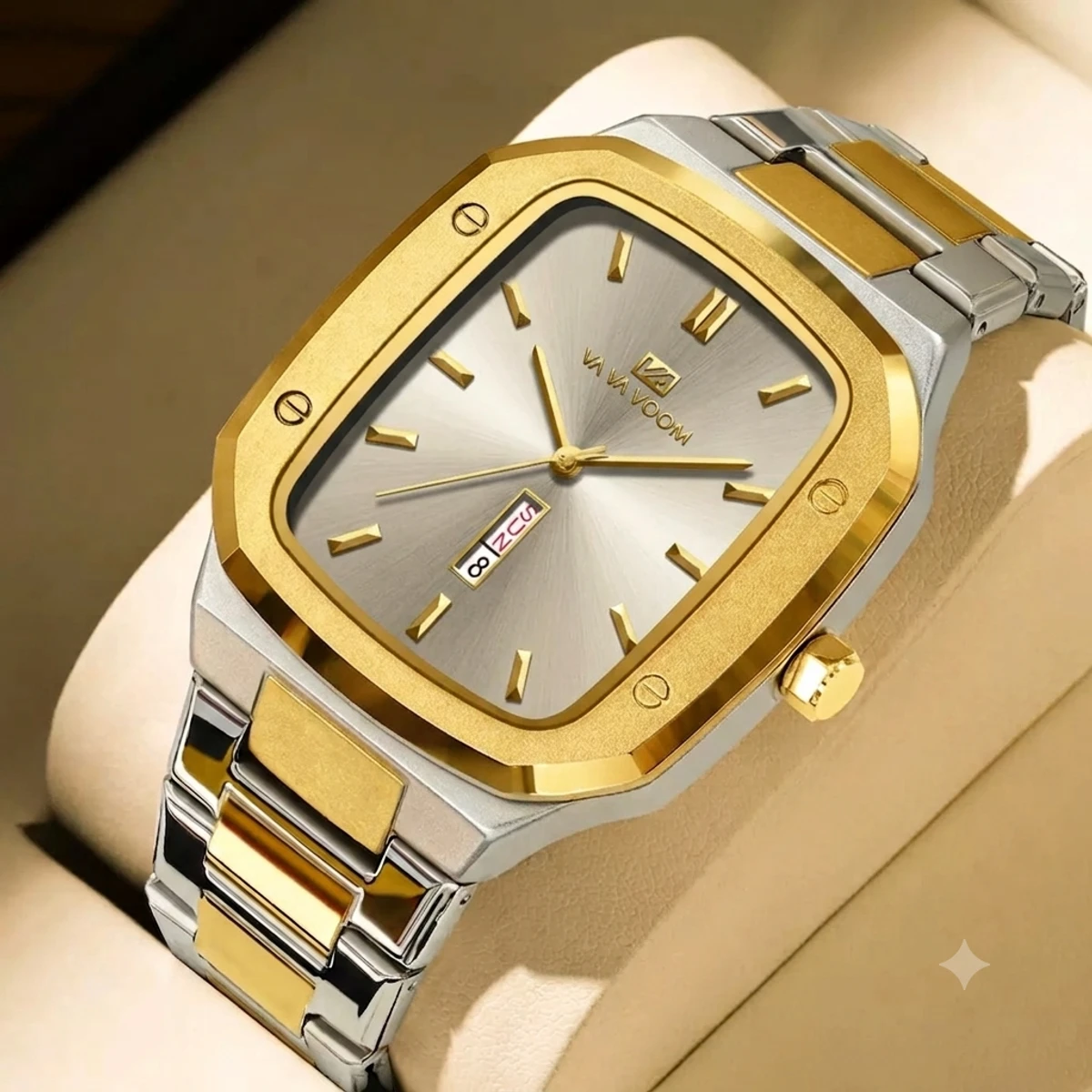 VAVA VOOM V0029 Men Watch High End Business Waterproof Creative Double Calendar High Quality Steel Strip Male Fashion Quartz Clock Watches - Silver & Golden