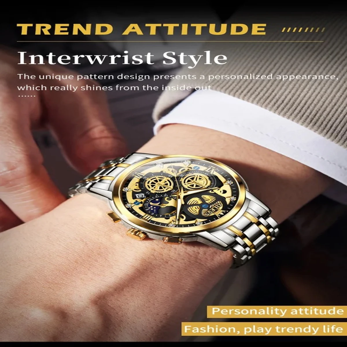 OLEVS Top Quartz Men's Brand Watch Luxury Watch Style Men's Watch- Silver & Black