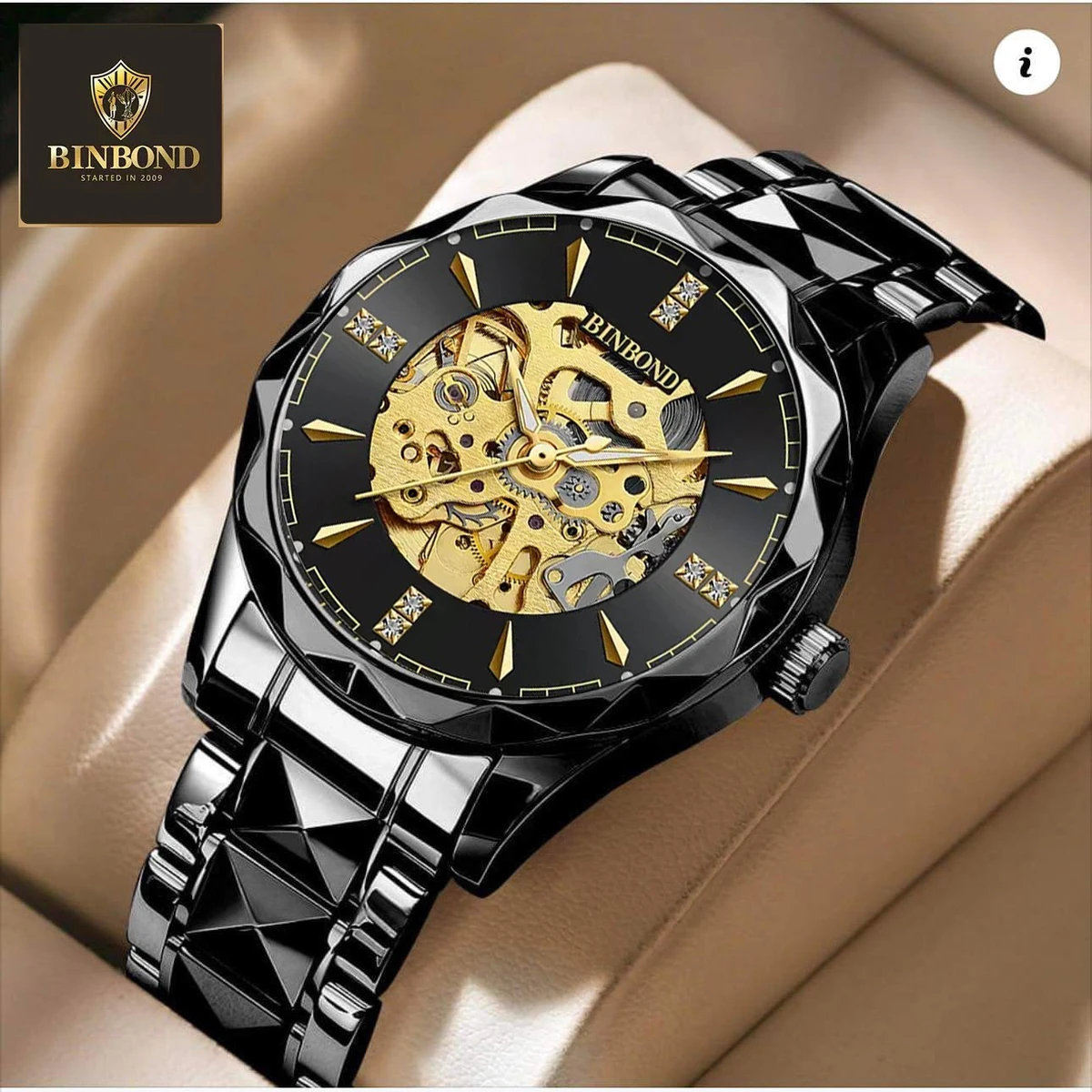 New Binbond J5059 Luxury Watch For Men Stainless Steel Waterproof Business Sport Wristwatches- Black