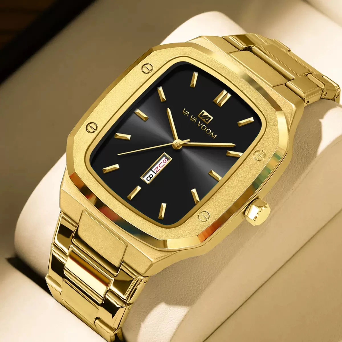 VAVA VOOM V0029 Men Watch High End Business Waterproof Creative Double Calendar High Quality Steel Strip Male Fashion Quartz Clock Watches - Full Golden & Black