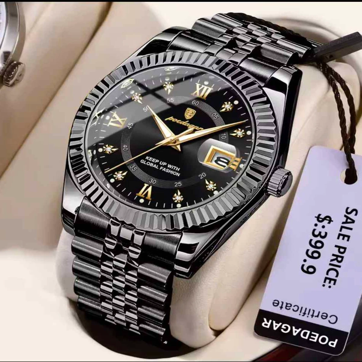 POEDAGAR 910 Luxury Style Men's Watches Trend Fashion Wristwatch Original Quartz Watch for Man- Black