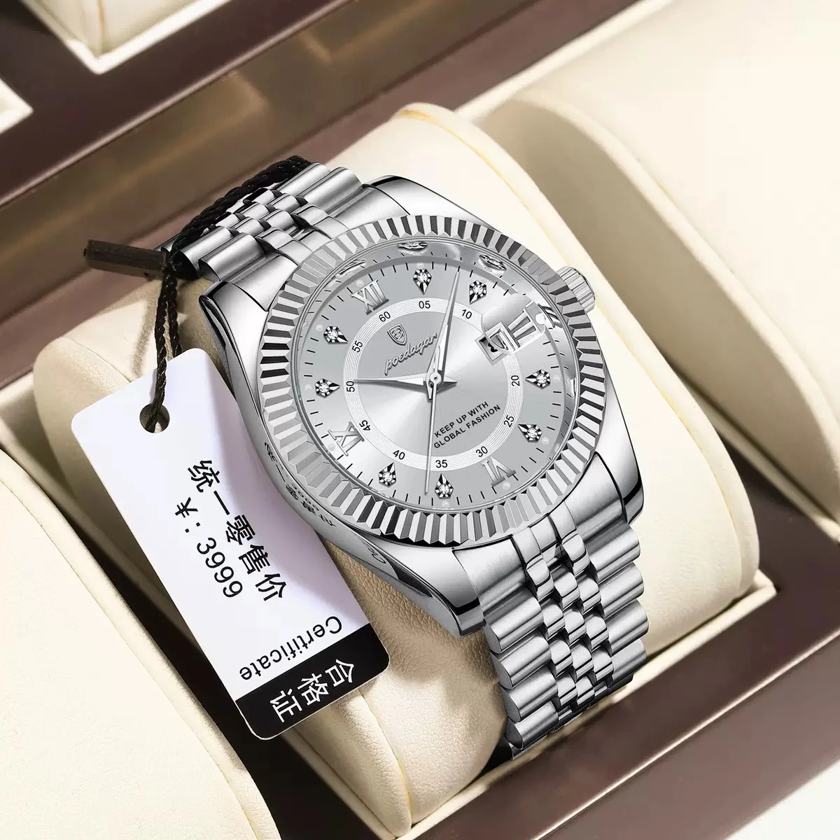 POEDAGAR 910 Luxury Style Men's Watches Trend Fashion Wristwatch Original Quartz Watch for Man- Silver