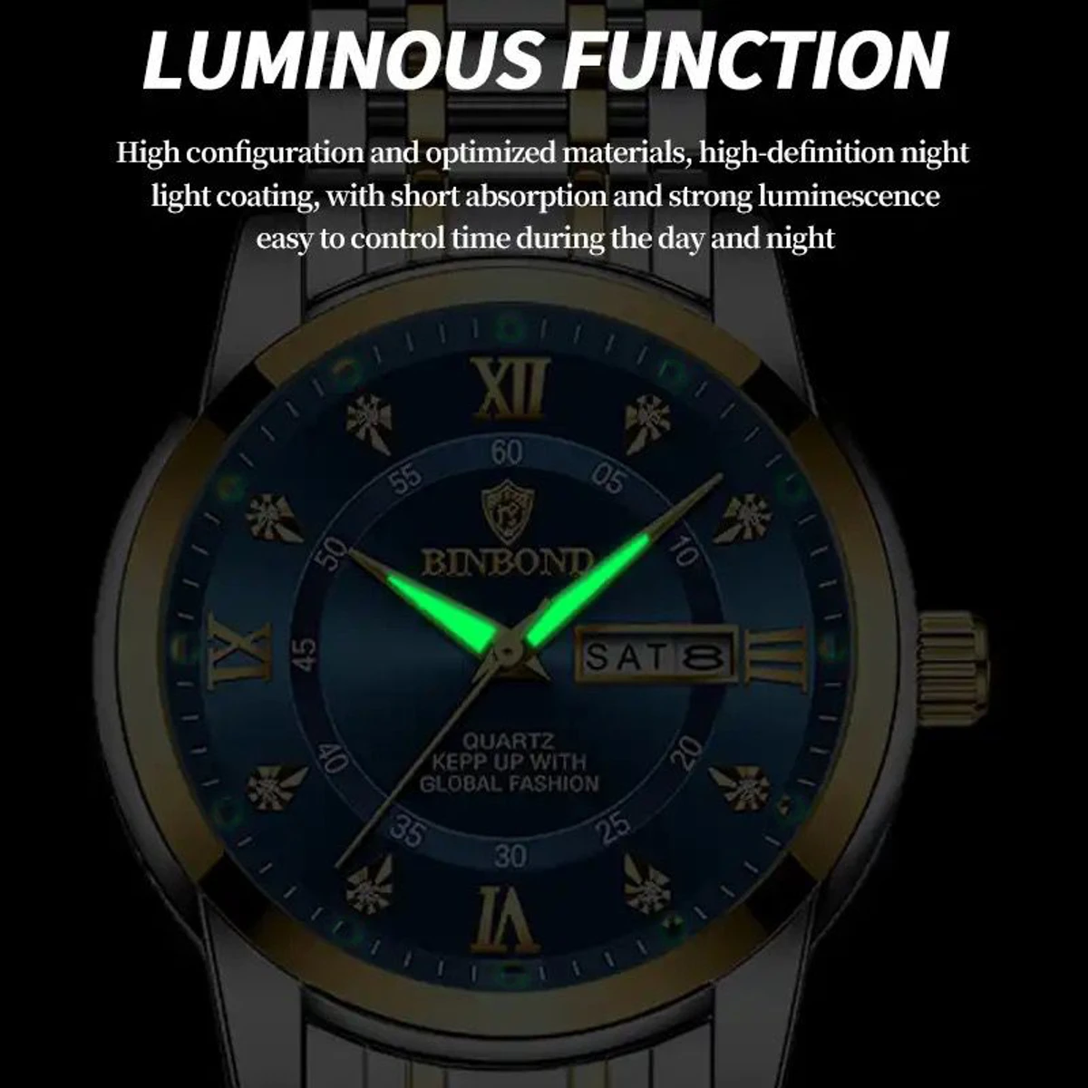 POEDAGAR Luxury Watch for Man Elegant Date Week Waterproof Luminous Men Watch Quartz Stainless Steel Sports Men's Watches- Sky & Silver