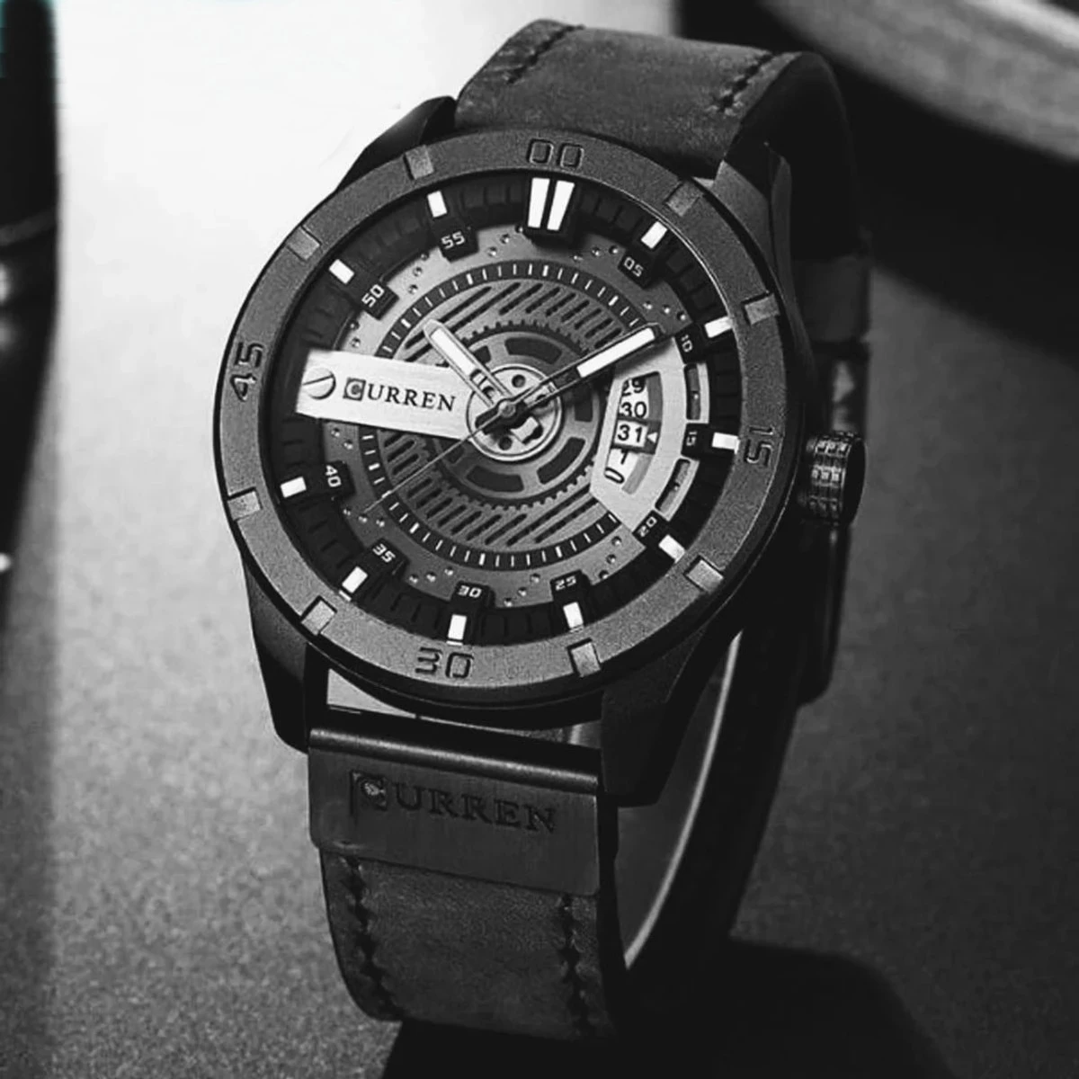 Luxury Watch Brand CURREN Men Military Sports Watches Men's Quartz Date Clock Man Casual Leather Wrist Watch Relogio Masculino- Black