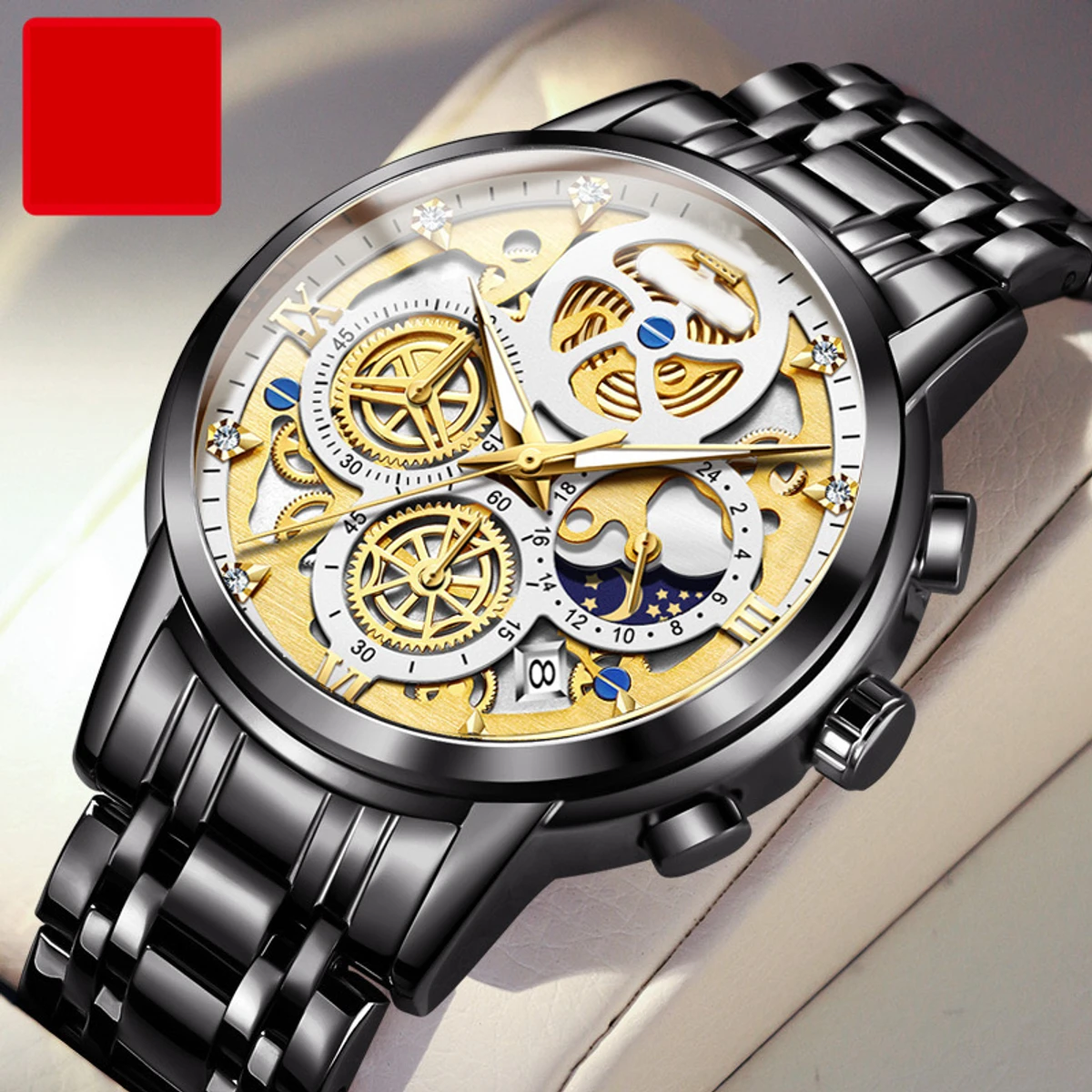 Top Quartz Men's Brand Watch Luxury Watch Style Men's Watch- Silver & Black