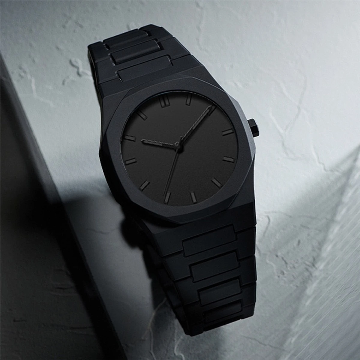 Arabic Digital Plastic Carbon Fiber body Strap Quartz Men's Watch Casual Waterproof - Black
