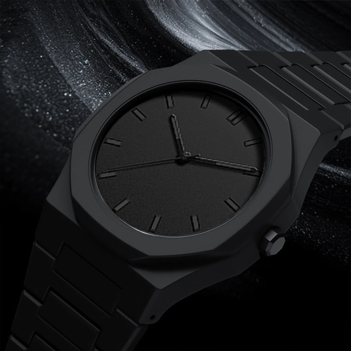 Arabic Digital Plastic Carbon Fiber body Strap Quartz Men's Watch Casual Waterproof - Black