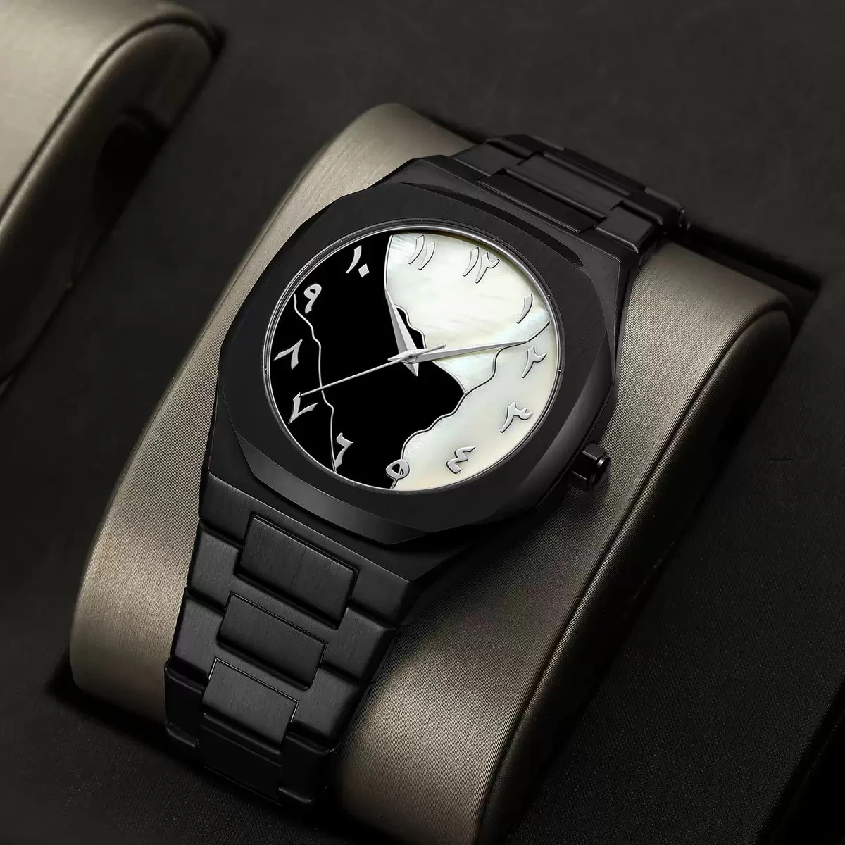 Arabic Digital Plastic Carbon Fiber body Strap Quartz Men's Watch Casual Waterproof - Black & Silver