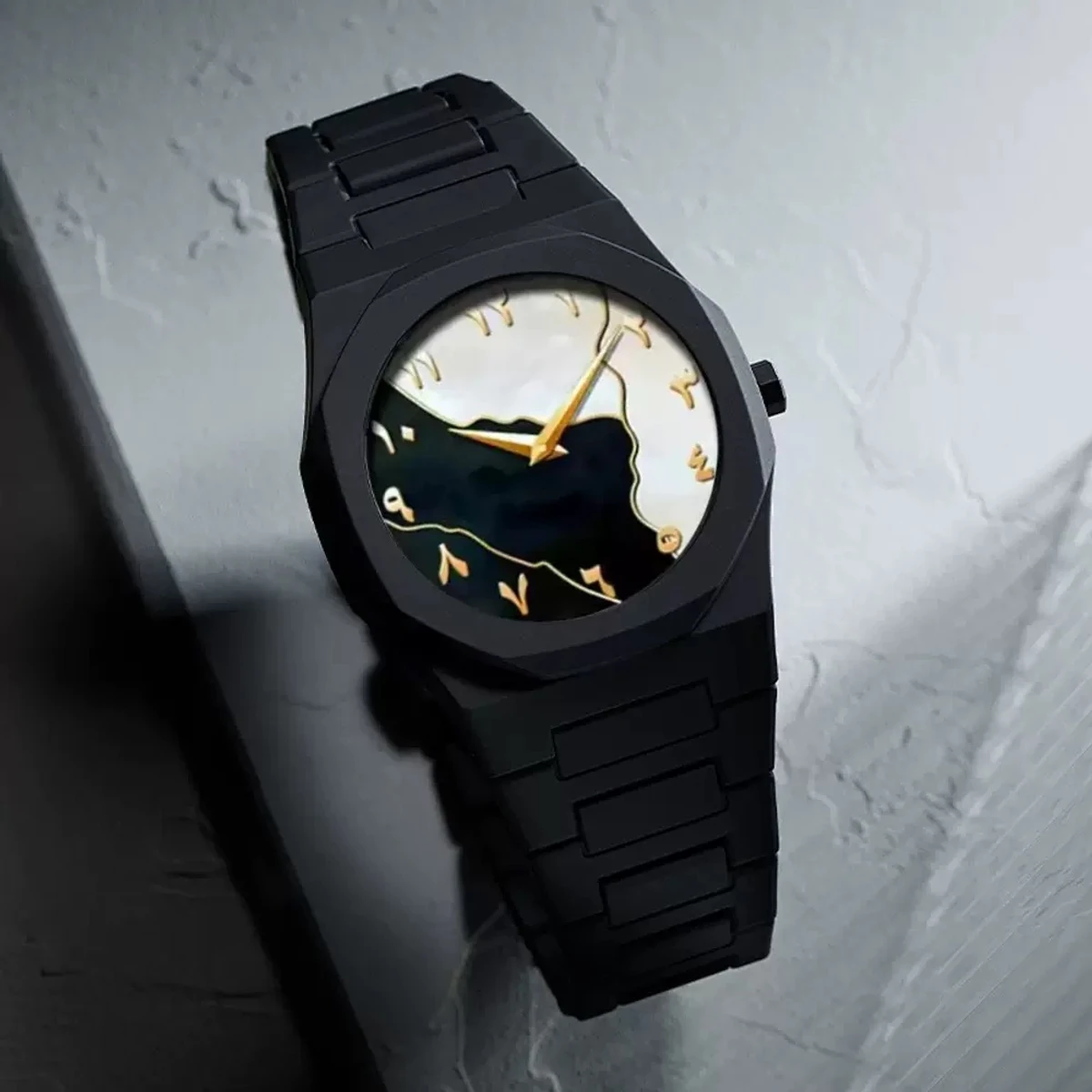 Arabic Digital Plastic Carbon Fiber body Strap Quartz Men's Watch Casual Waterproof - Black & Silver