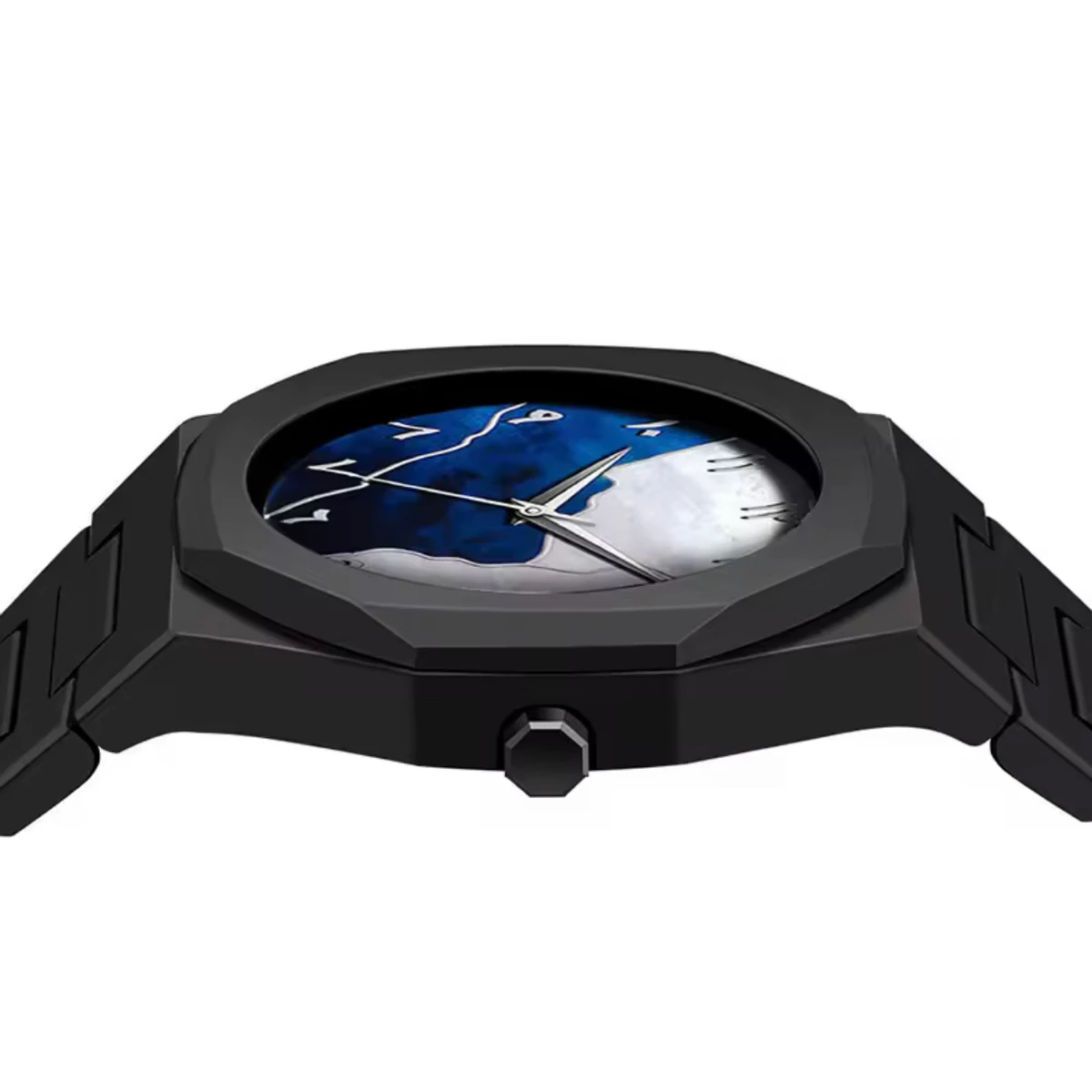 Arabic Digital Plastic Carbon Fiber body Strap Quartz Men's Watch Casual Waterproof - Black & Blue