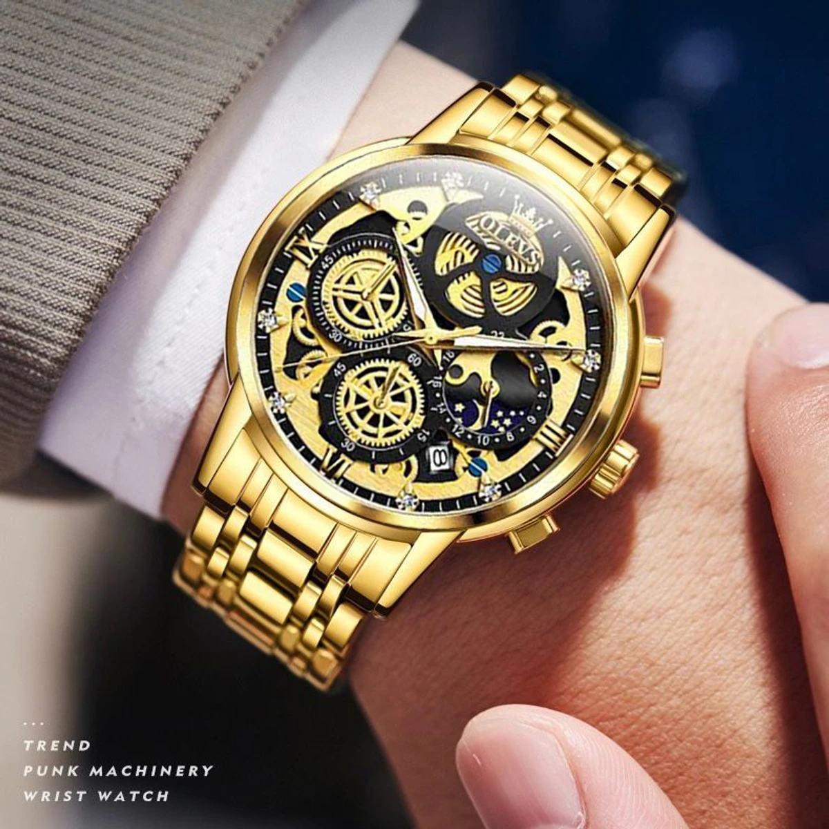 OLEVS Top Quartz Men's Brand Watch Luxury Watch Style Men's Watch- Golden & Black