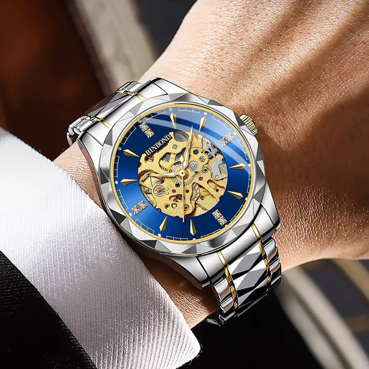 New Binbond J5059 Luxury Watch For Men Stainless Steel Waterproof Business Sport Wristwatches- Blue