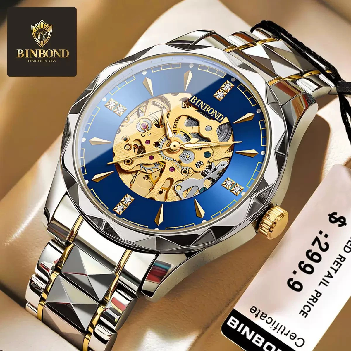 New Binbond J5059 Luxury Watch For Men Stainless Steel Waterproof Business Sport Wristwatches- Blue
